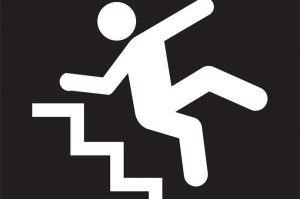 cartoon image of man falling down stairs
