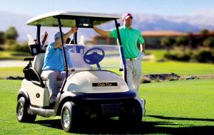 Shark Experience in golf cart with two players